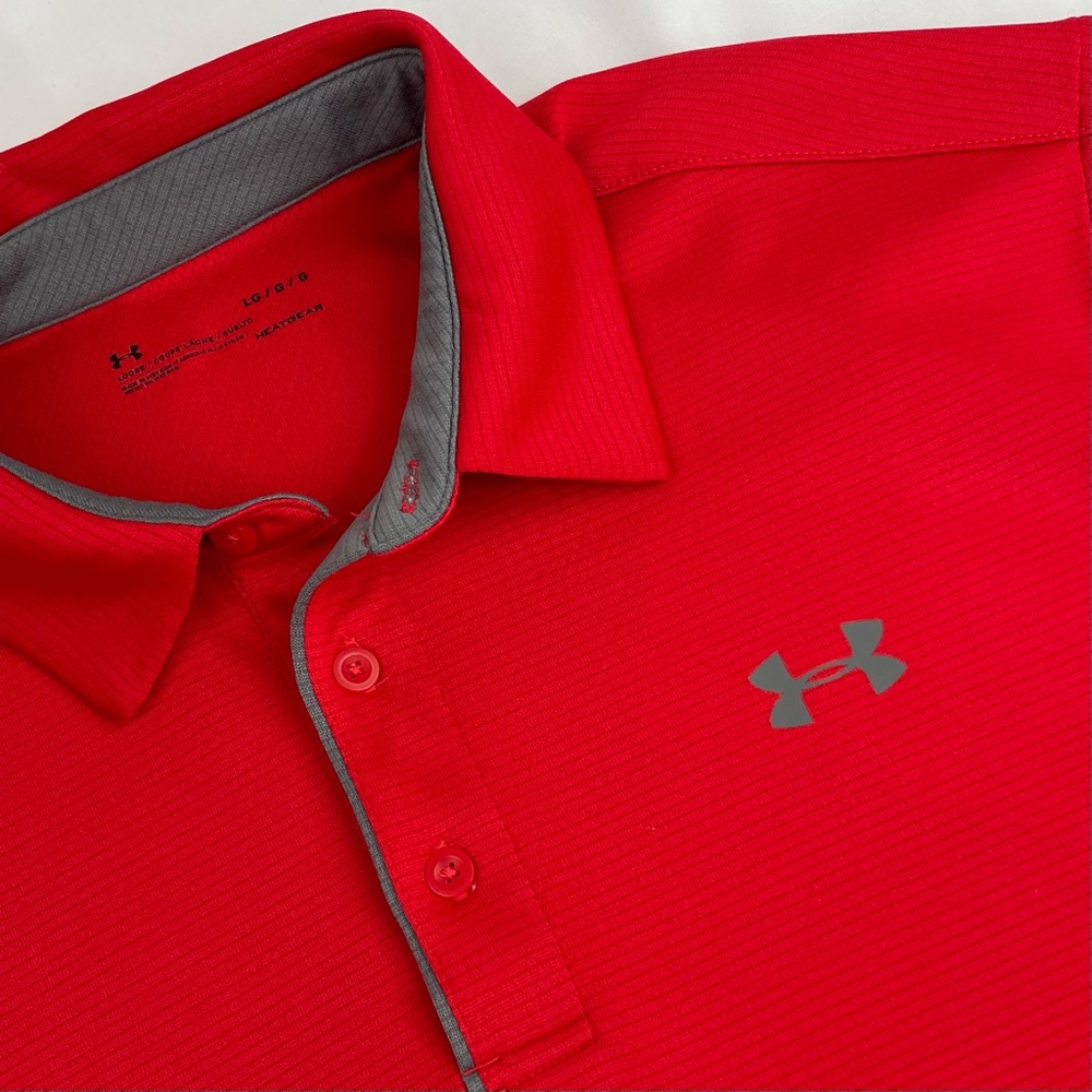 Under Armour Golf Polo Shirt Red Heat Gear Loose Mens Large Short Sleeve